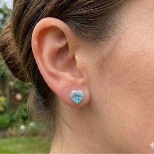 Sterling Silver Heart Blue Topaz CZ Earrings